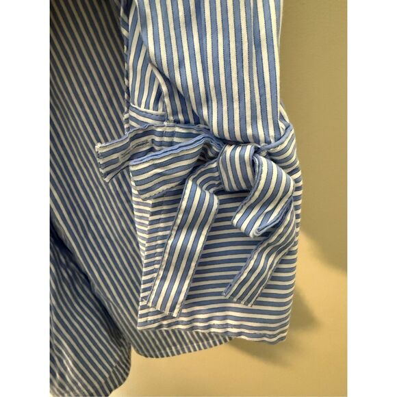Talbots Everyday Stretch Poplin Long Sleeve Blue White Stripe Bow On Cuff 3X - Picture 4 of 5